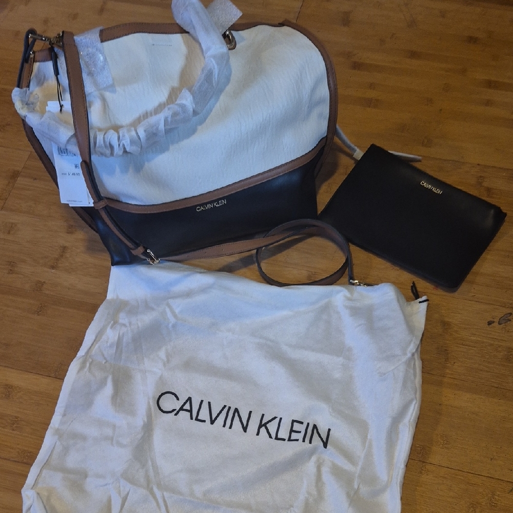 Calvin Klein Black and White Tote with Pouch